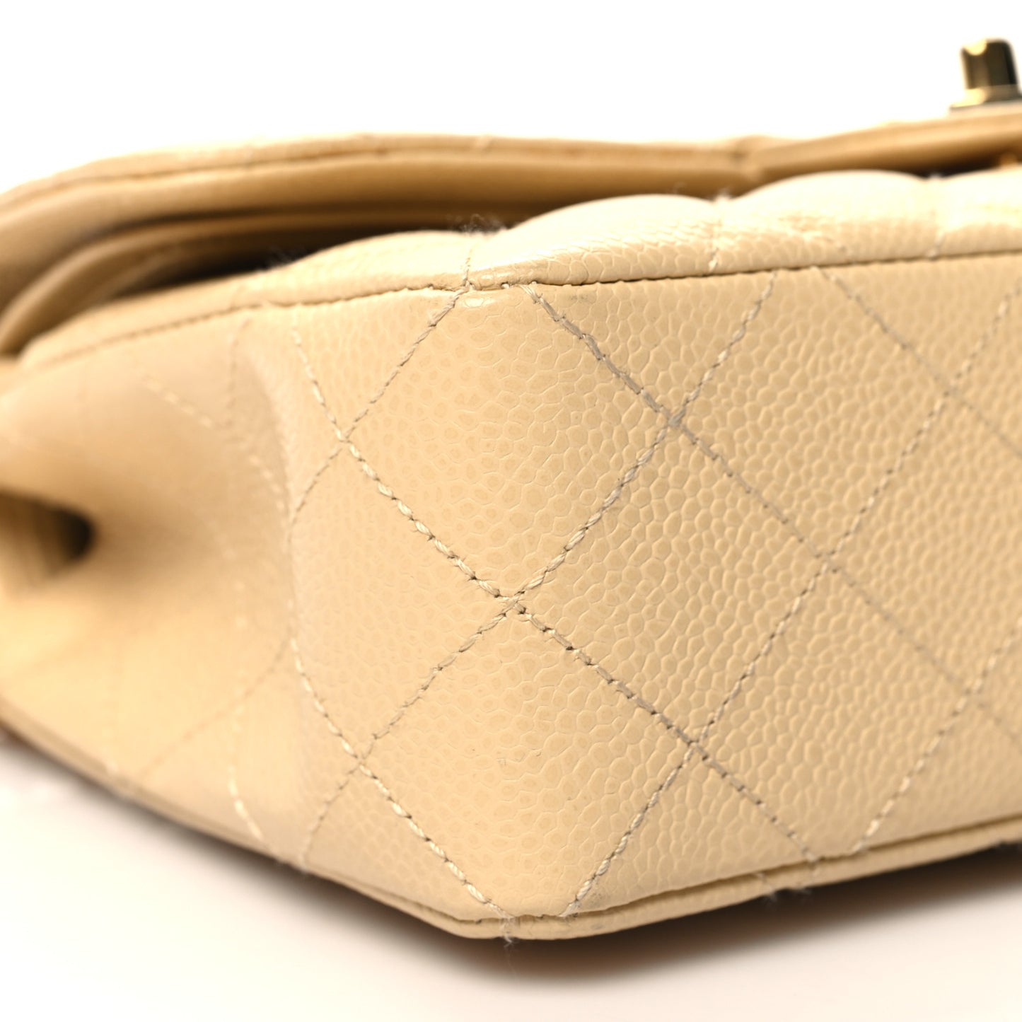 Caviar Quilted Small Double Flap Beige
