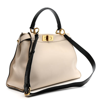 Fendi Vitello Seta Snakeskin Monster Eyes Medium Peekaboo Iconic Satchel  Amido Sand Black 7 of 57