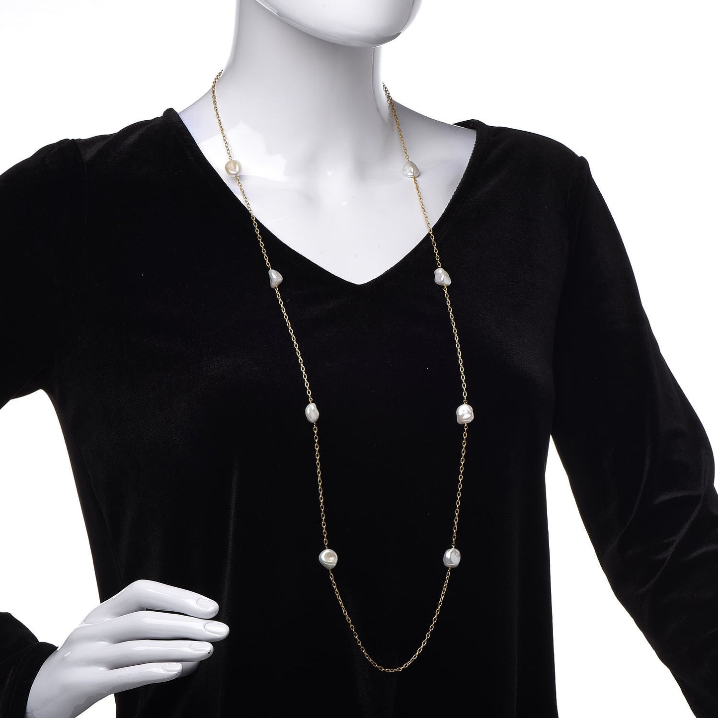 18K Yellow Gold Freshwater Pearl Station Chain Necklace