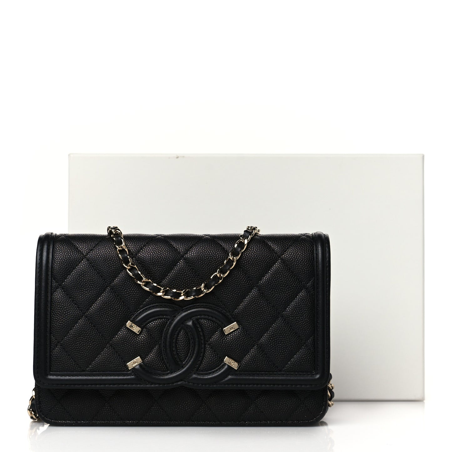 Caviar Quilted CC Filigree Wallet On Chain WOC Black