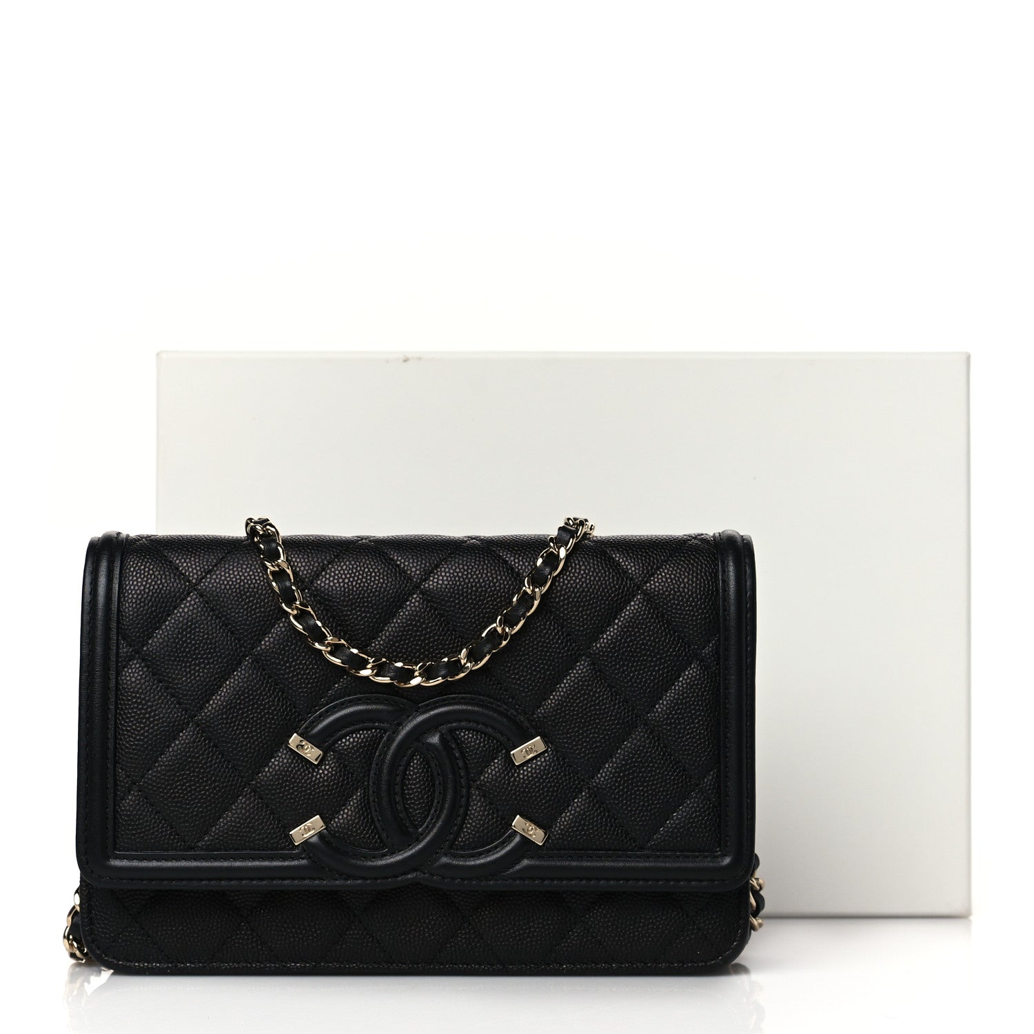 Chanel Caviar Quilted CC Filigree Wallet On Chain WOC Black 12 of 12