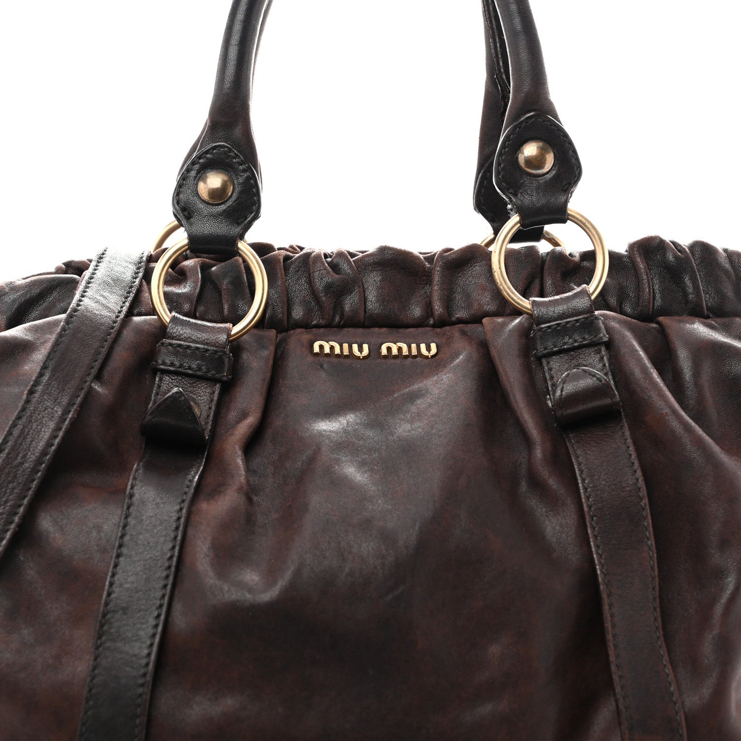 Miu Miu Vitello Lux Gathered Tote Brown 7 of 13