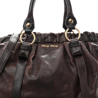 Miu Miu Vitello Lux Gathered Tote Brown 7 of 13