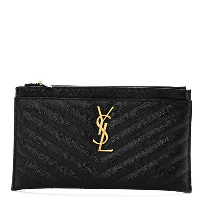 Saint Laurent Grain De Poudre Chevron Monogram Bill Pouch Black 1 of 8