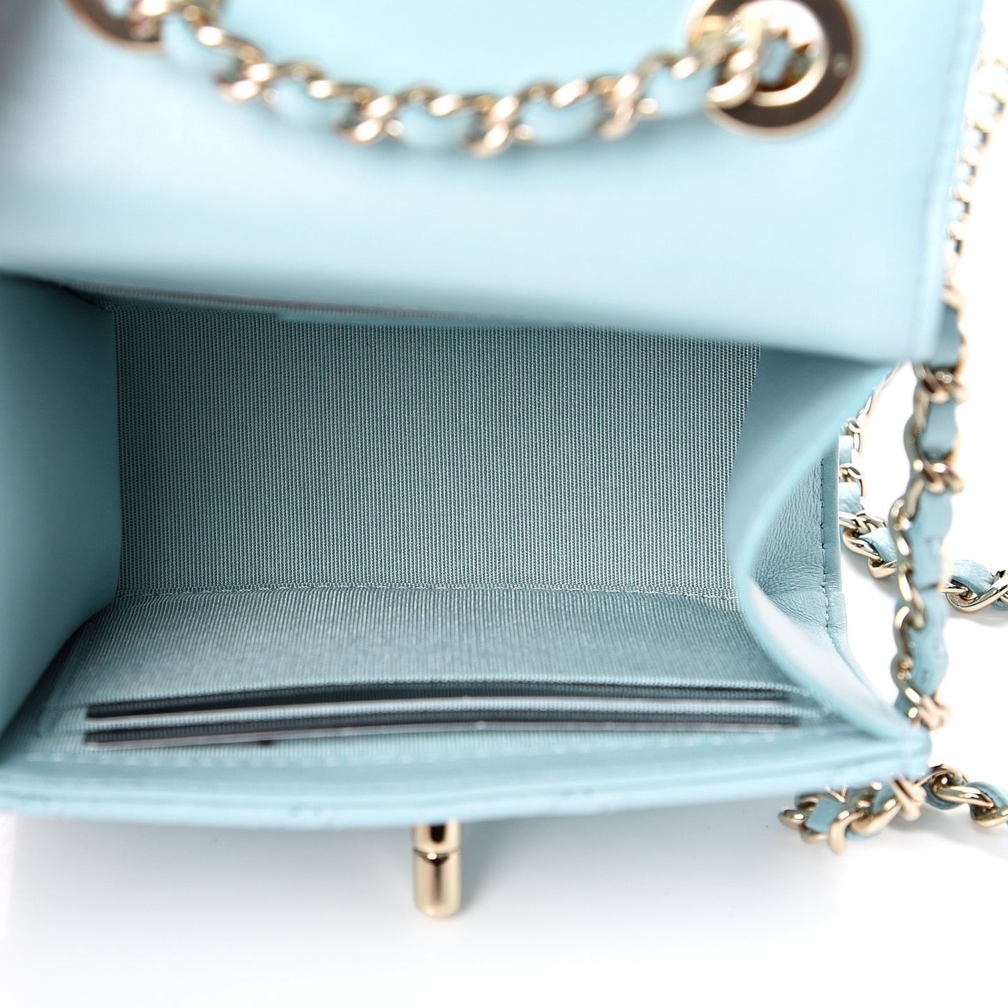Lambskin Quilted Mini Trendy CC Chain Wallet Light Blue