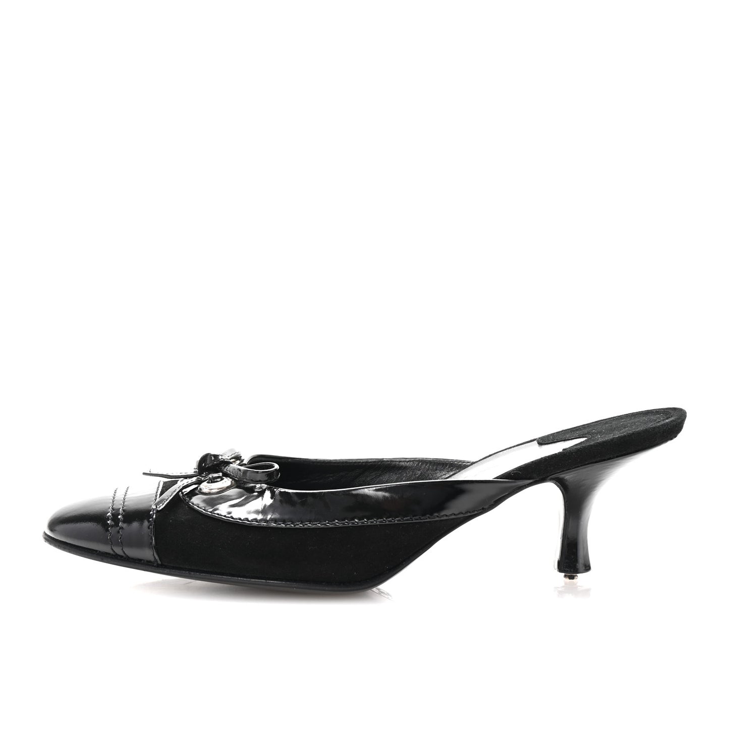 Patent Suede Cap Toe Kitten Heel Pumps 37.5 Black
