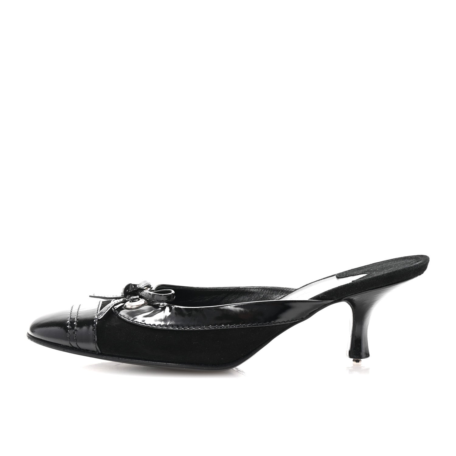 Chanel Patent Suede Cap Toe Kitten Heel Pumps 37.5 Black 1 of 8