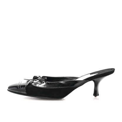 Chanel Patent Suede Cap Toe Kitten Heel Pumps 37.5 Black 1 of 8