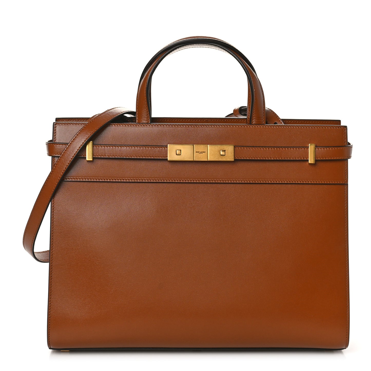 Calfskin Small Manhattan Shopper Tote Brick Ebony Dark