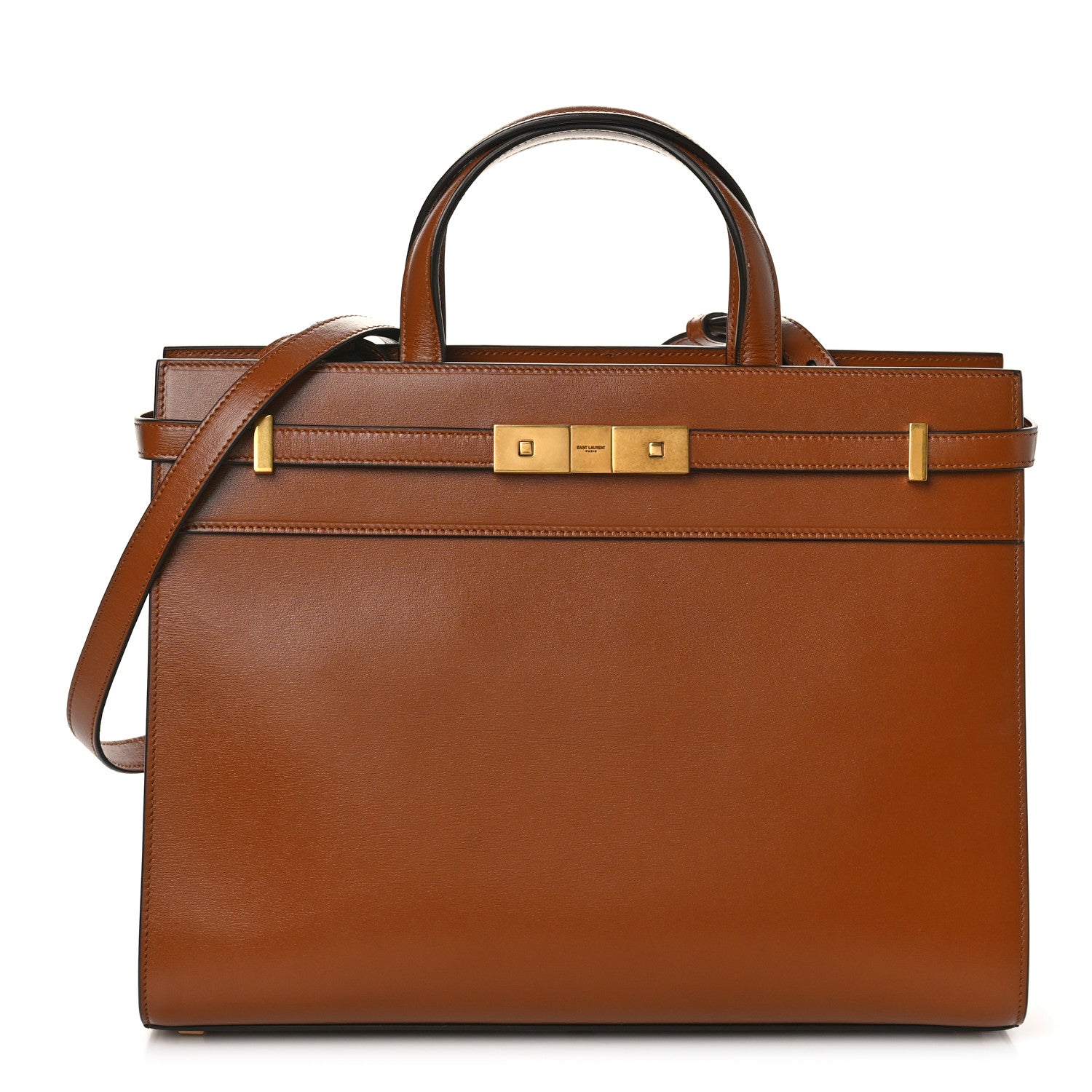 Saint Laurent Calfskin Small Manhattan Shopper Tote Brick Ebony Dark 1 of 9