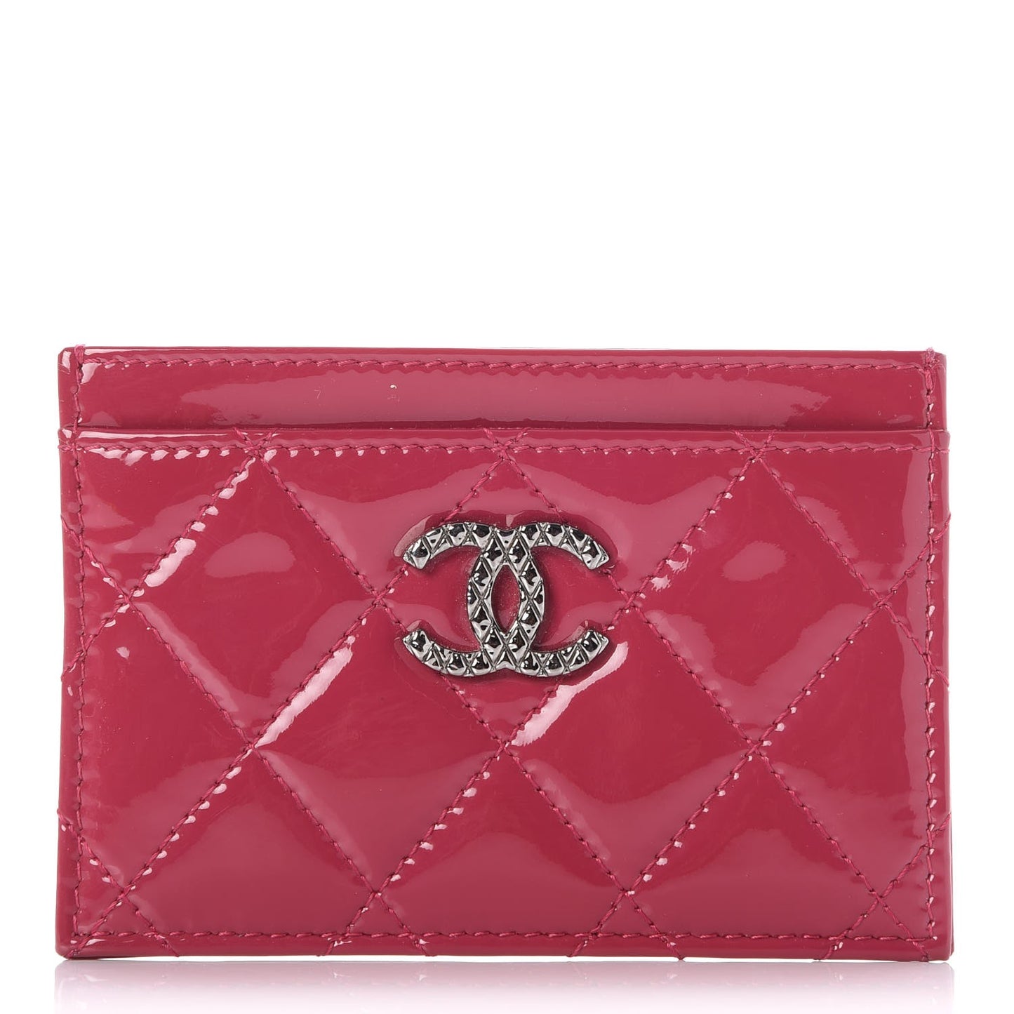 Patent Quilted Brilliant Card Holder Pink