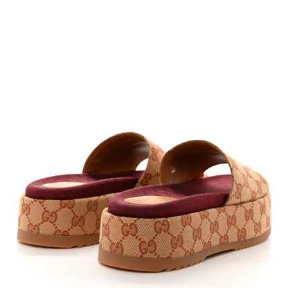 Gucci Canvas GG Monogram Angelina Platform Slide Sandals 38.5 Beige Ruggine 4 of 9