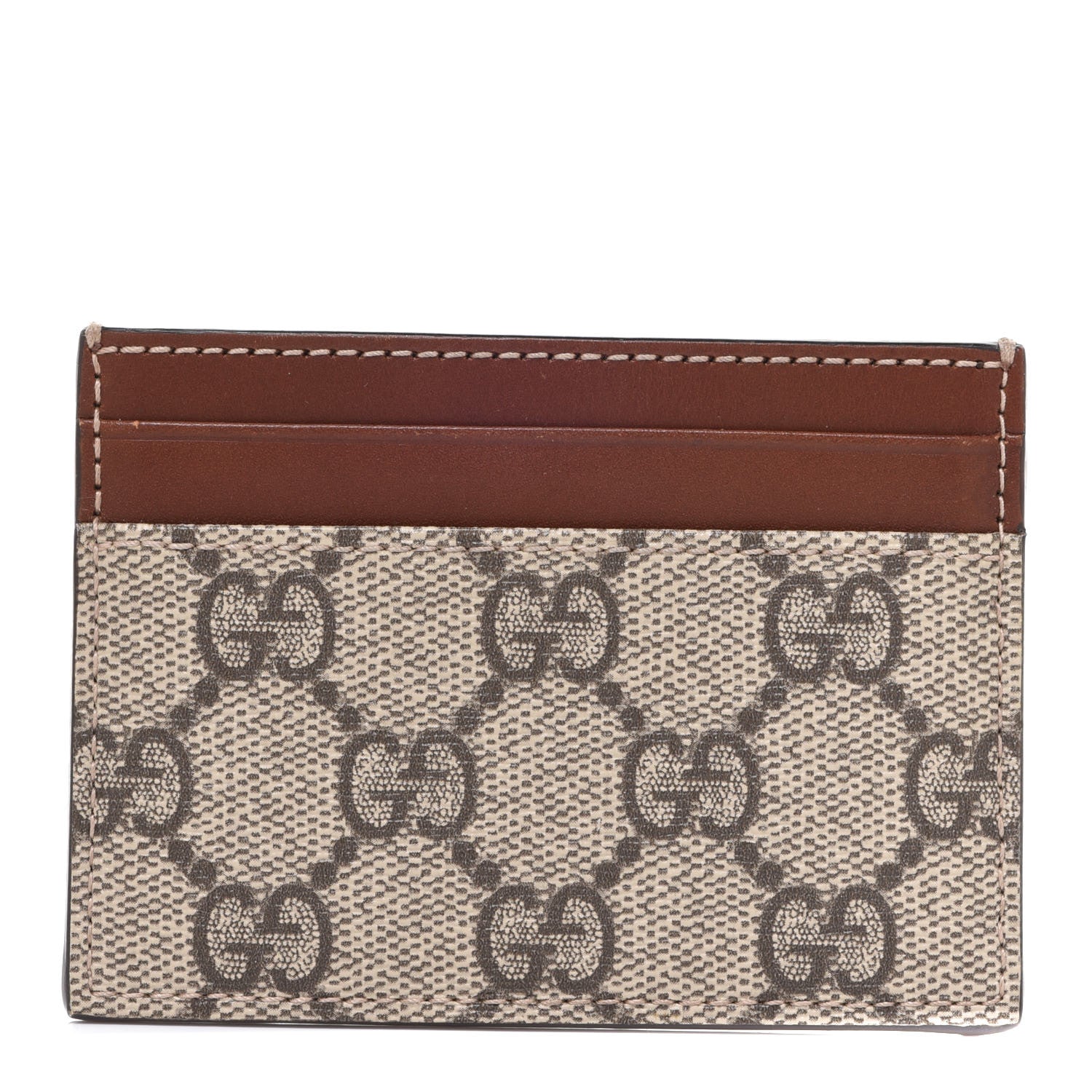 Gucci GG Supreme Monogram Calfskin Card Holder Beige Ebony Cuir 1 of 6