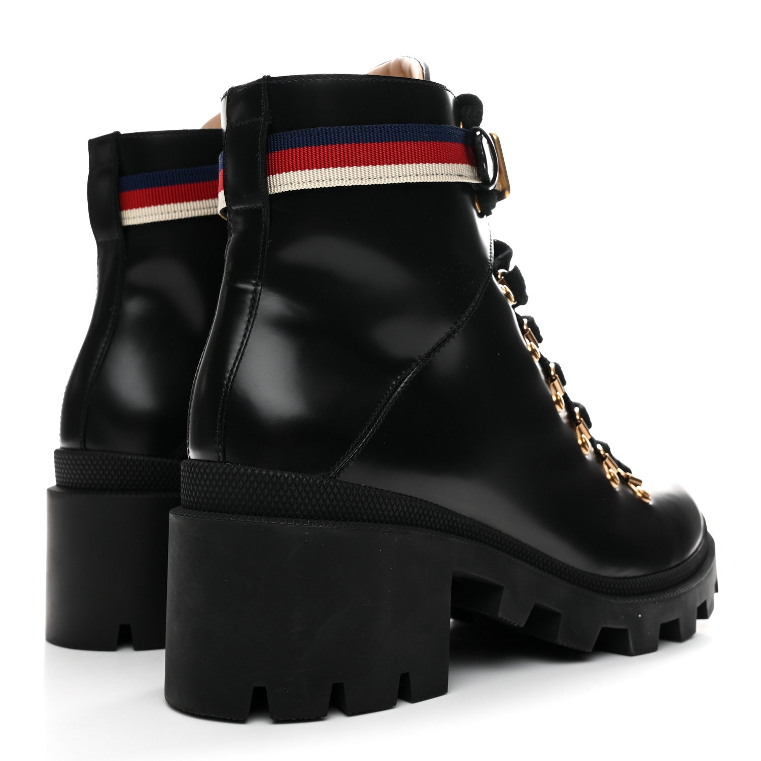 Gucci Calfskin Sylvie Web Womens Lace Up Combat Boots 42 Black 5 of 11