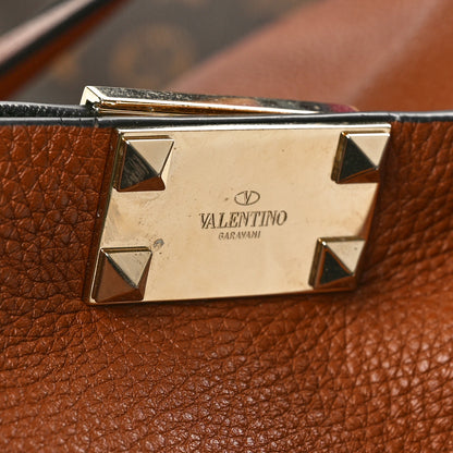 Valentino Garavani Grained Calfskin Large Rockstud Flip Lock Tote Camel Black 8 of 12