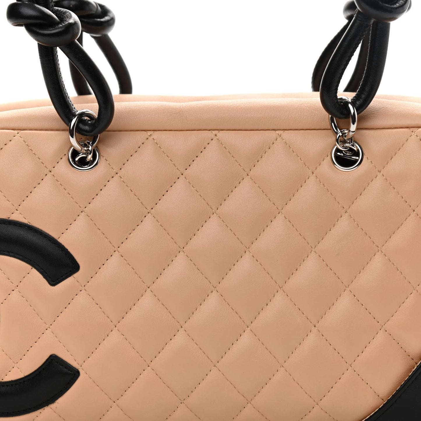 Calfskin Quilted Large Cambon Bowler Beige Black