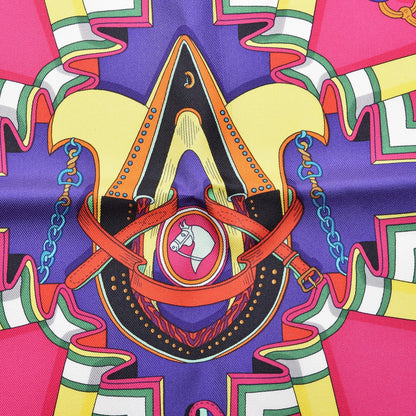 Hermes Silk Bouquets Sellier Scarf 90 Violet Jaune Vif Fuchsia 8 of 8
