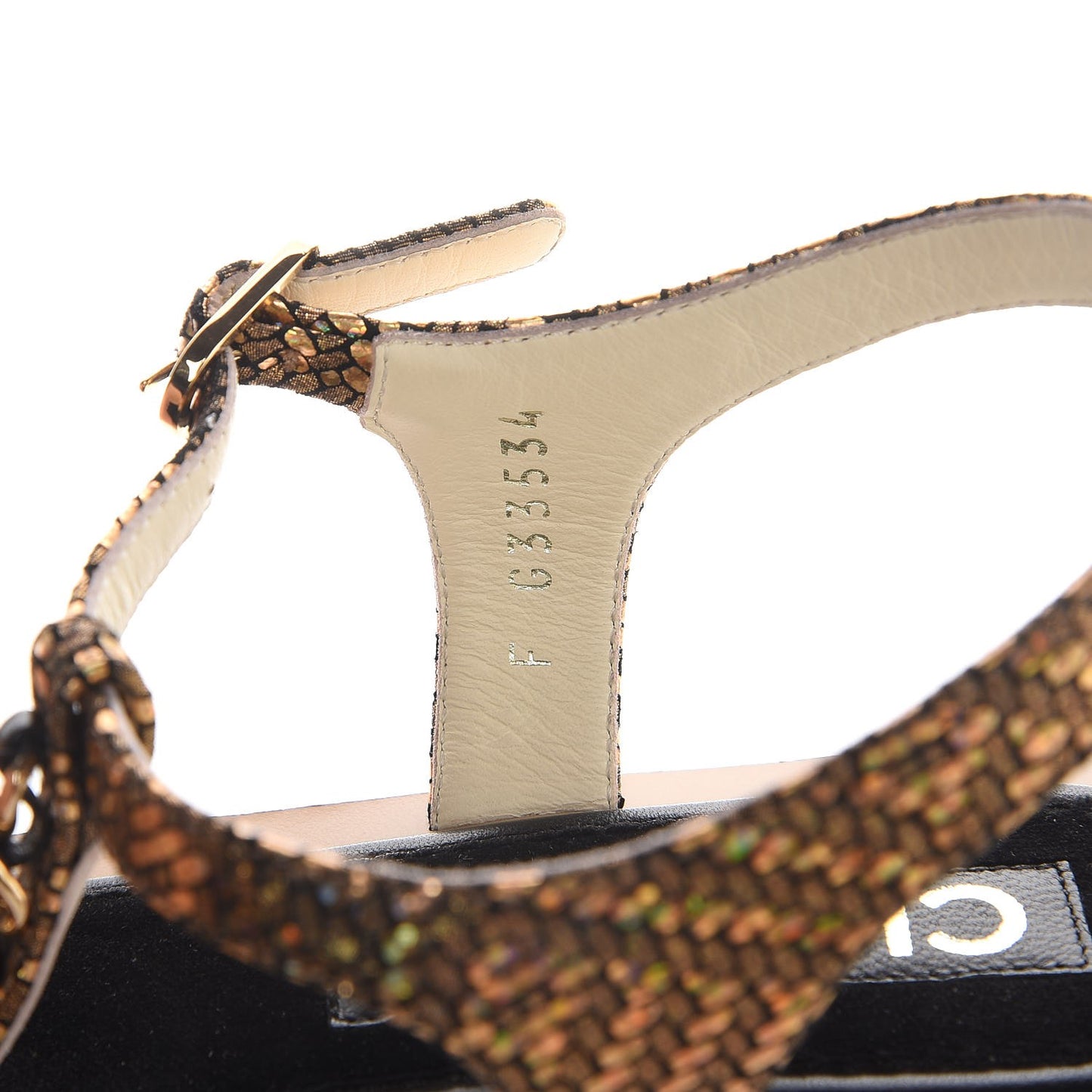 Fantasy Goatskin Velvet CC Chain Thong Sandals 38.5 Gold Black