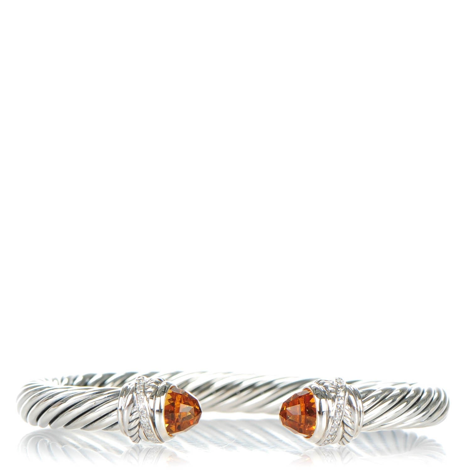 David Yurman Sterling Silver Diamond Citrine 7mm Cable Crossover Bracelet 1 of 5