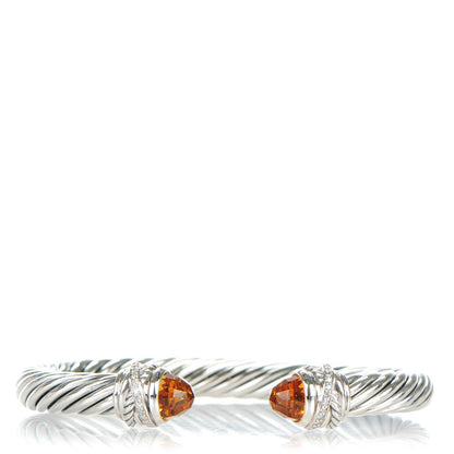 David Yurman Sterling Silver Diamond Citrine 7mm Cable Crossover Bracelet 1 of 5