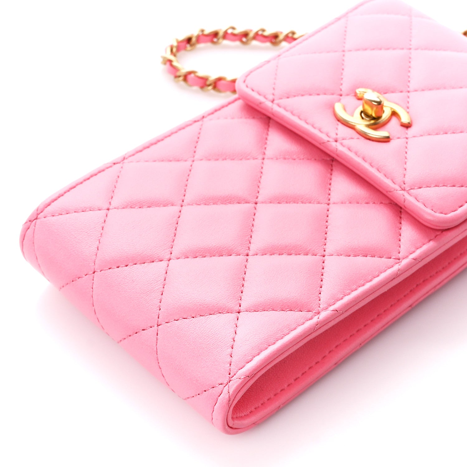Chanel Lambskin Quilted Pearl Crush Phone Holder With Chain Pink 11 of 12
