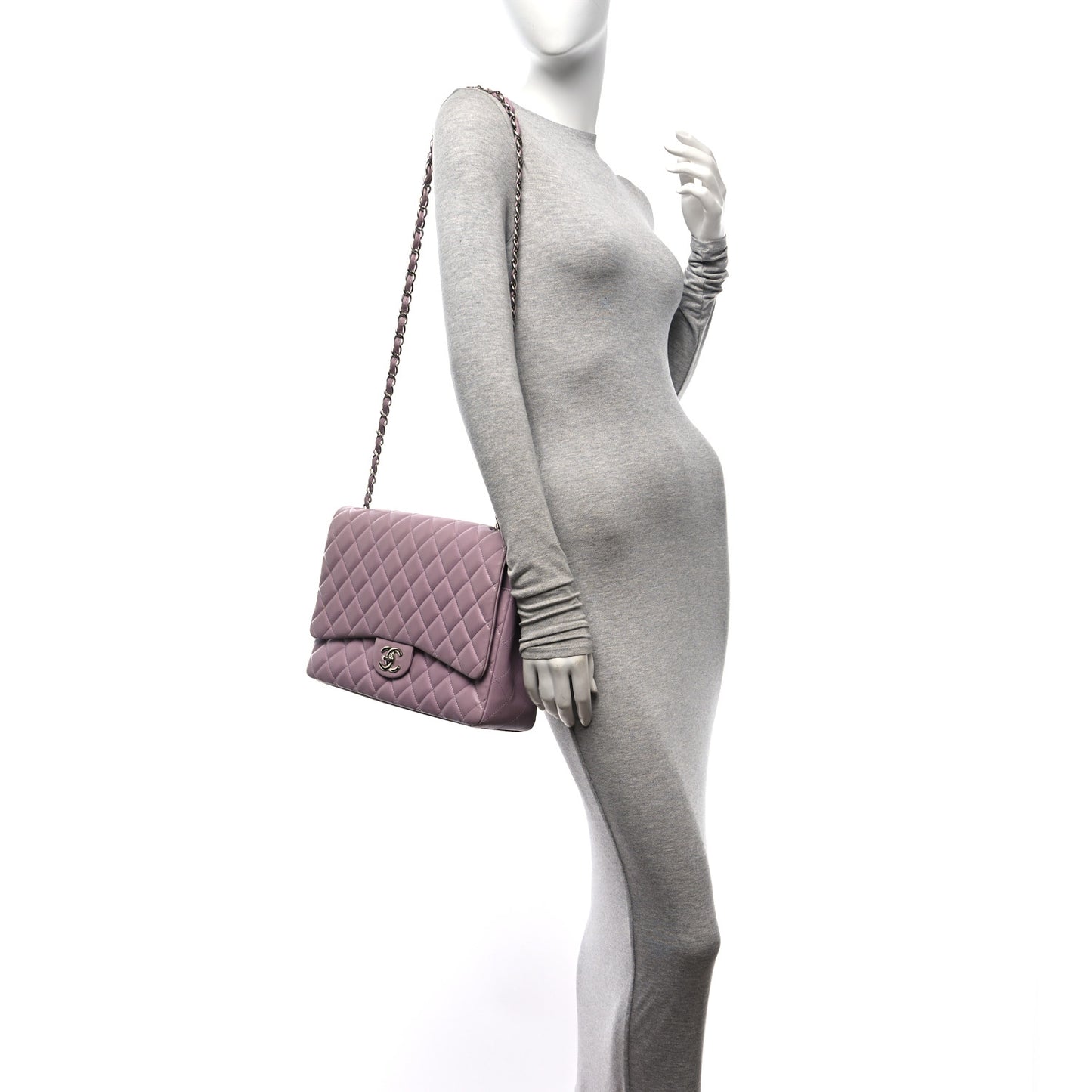 Lambskin Quilted Maxi Double Flap Light Purple