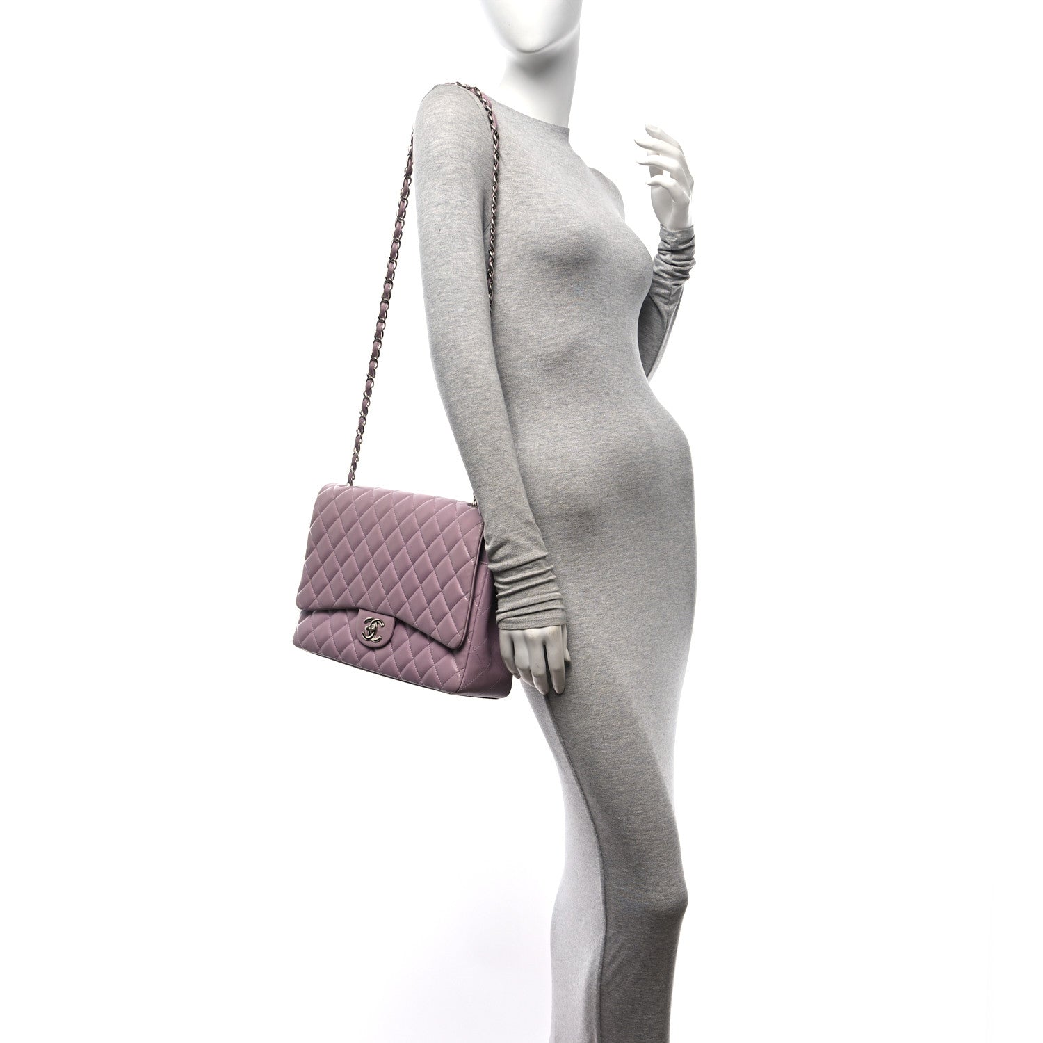 Chanel Lambskin Quilted Maxi Double Flap Light Purple 2 of 11
