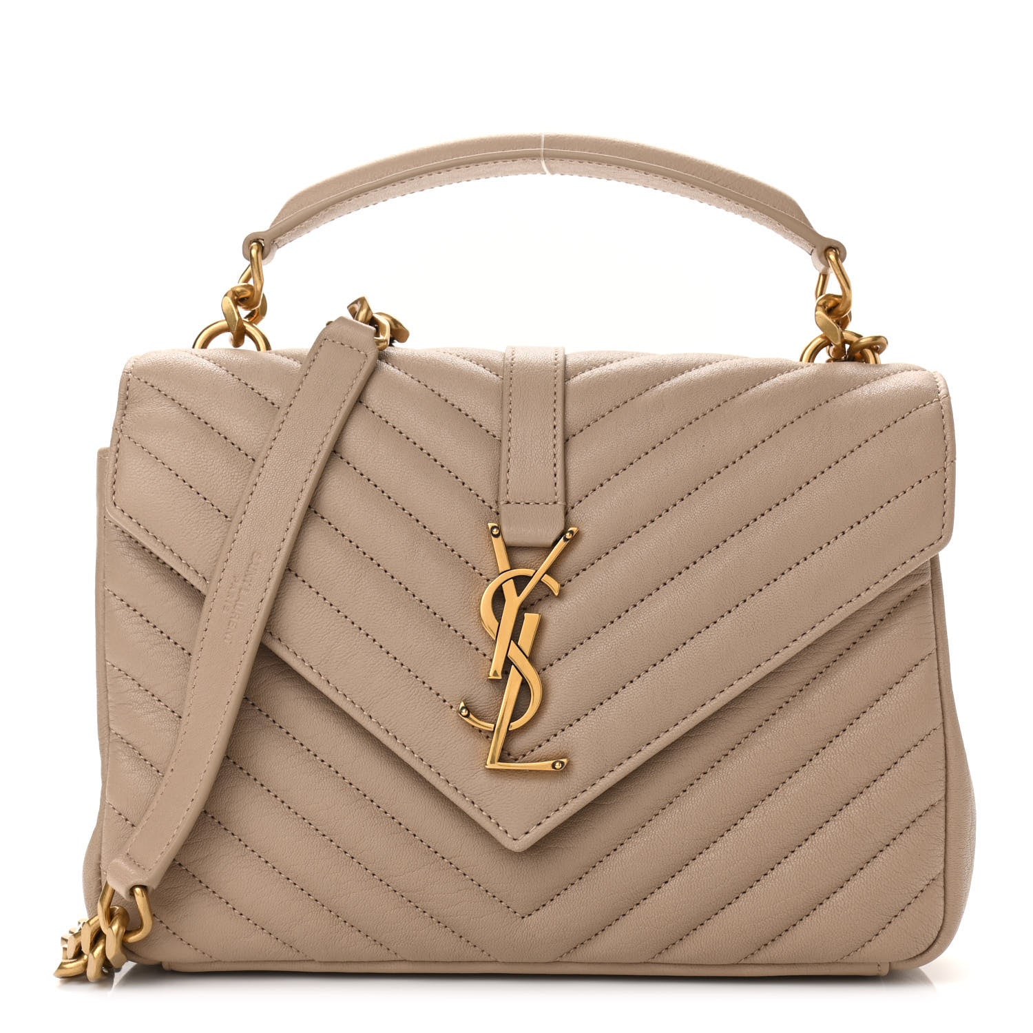 Saint Laurent Sheepskin Matelasse Chevron Monogram Medium College Bag Dark Beige 1 of 9