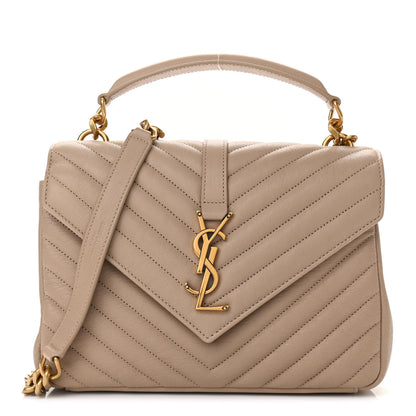 Saint Laurent Sheepskin Matelasse Chevron Monogram Medium College Bag Dark Beige 1 of 9