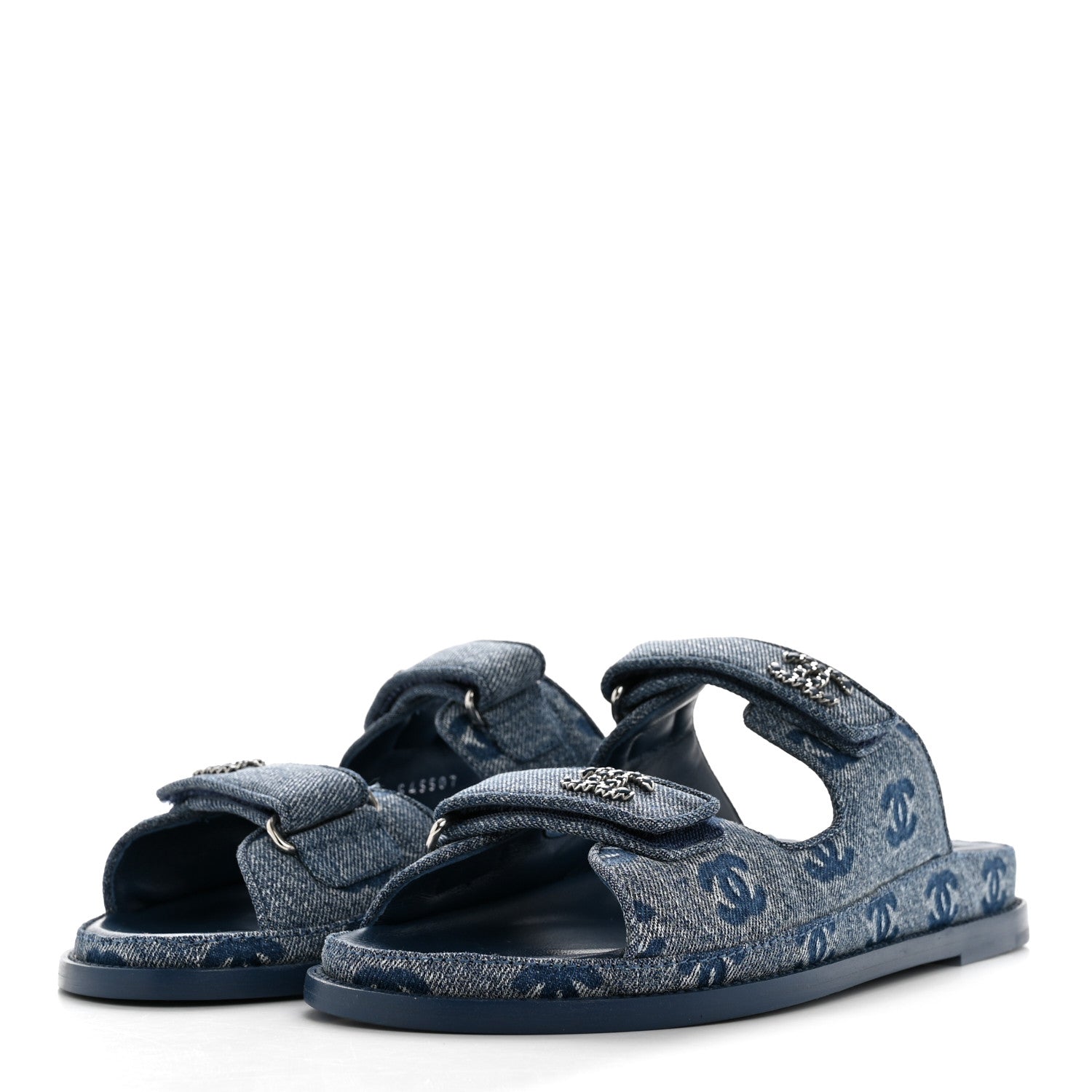 Chanel Denim CC Velcro Dad Chain CC Slide Sandals 39 Blue 4 of 11