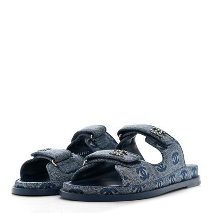 Chanel Denim CC Velcro Dad Chain CC Slide Sandals 39 Blue 4 of 11