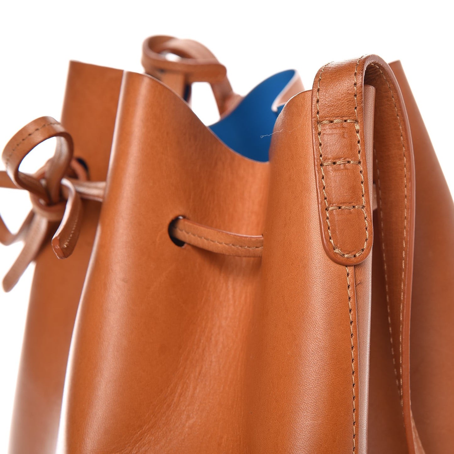 Vegetable Tanned Calfskin Bucket Bag Cammello Azzurro