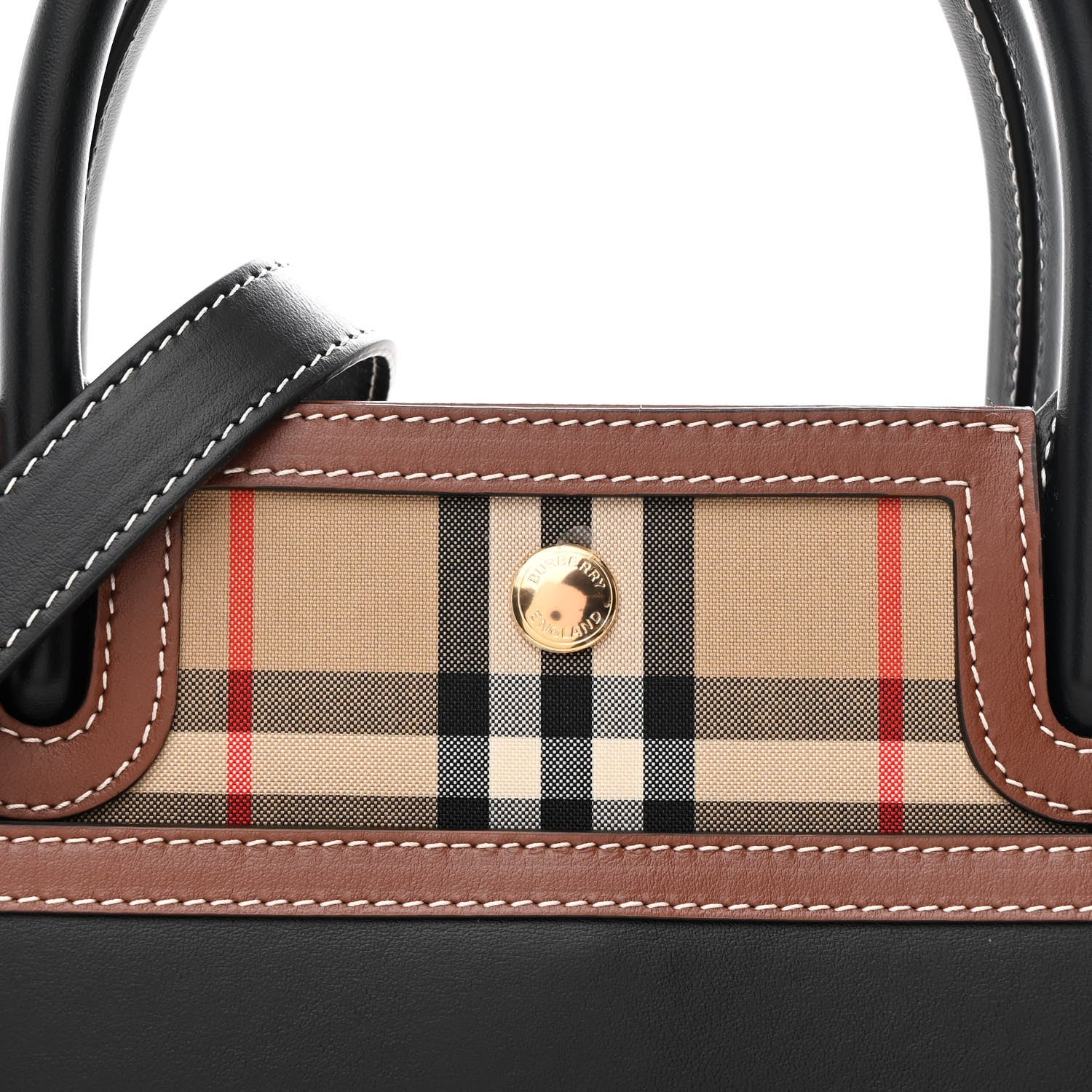 Burberry Calfskin Vintage Check Small Two Handle Title Bag  Black 7 of 9