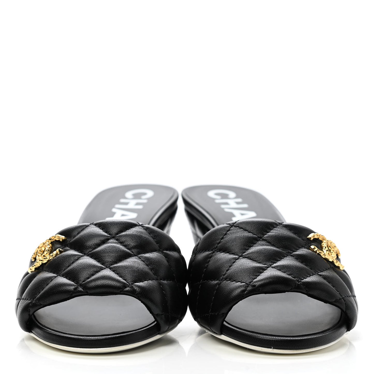 Lambskin Quilted Textured CC Mules 36 Black