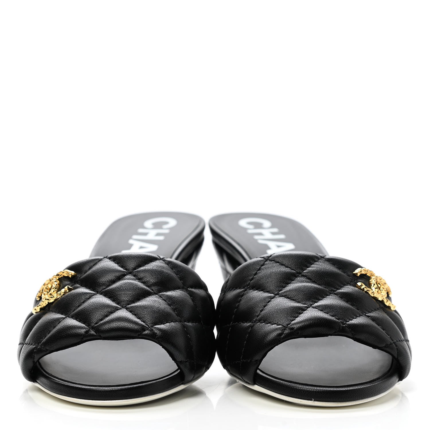 Chanel Lambskin Quilted Textured CC Mules 36 Black 2 of 9