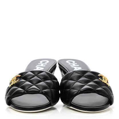 Chanel Lambskin Quilted Textured CC Mules 36 Black 2 of 9