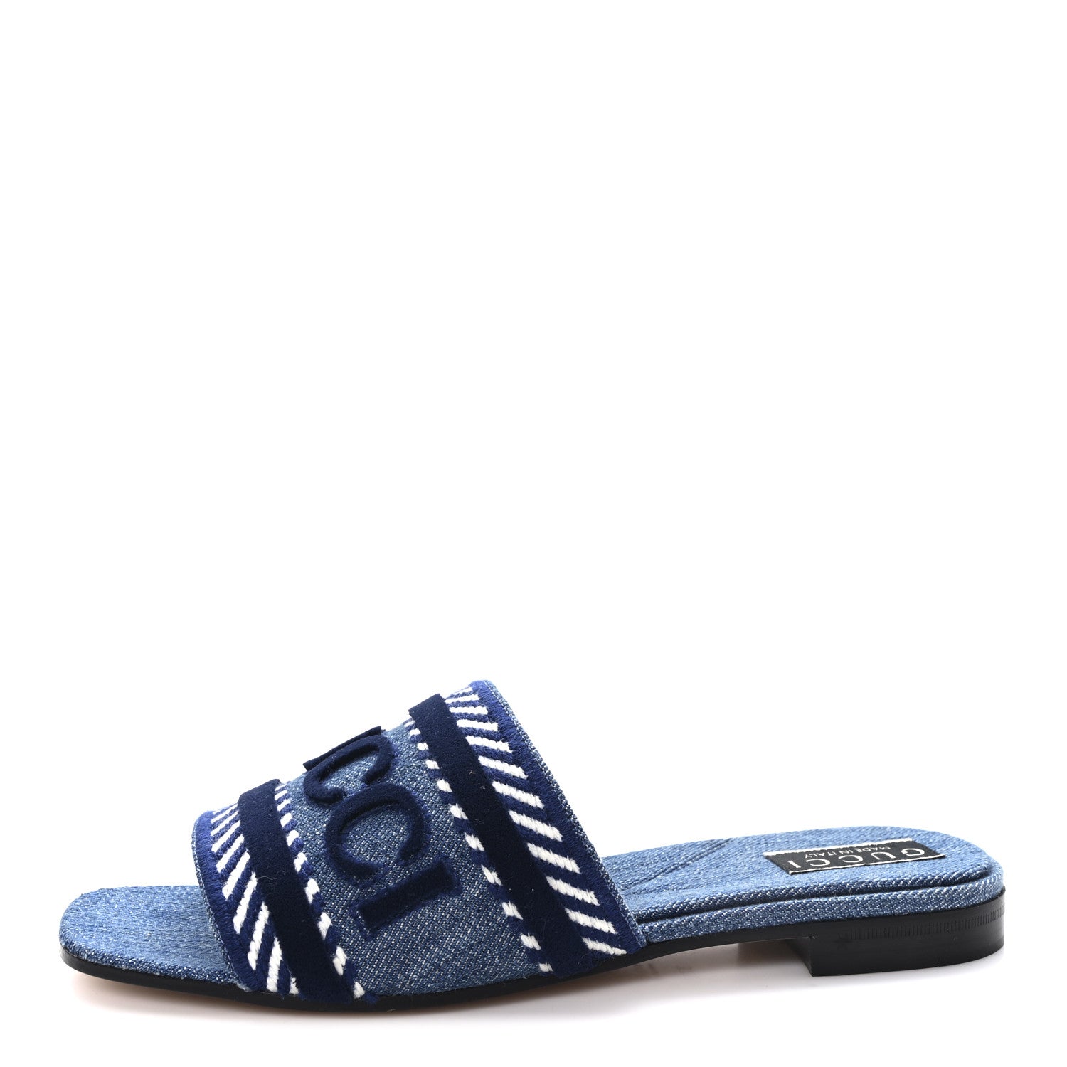 Gucci Plain Spain Denim Logo Slide Sandals 37.5 Light Blue 1 of 10