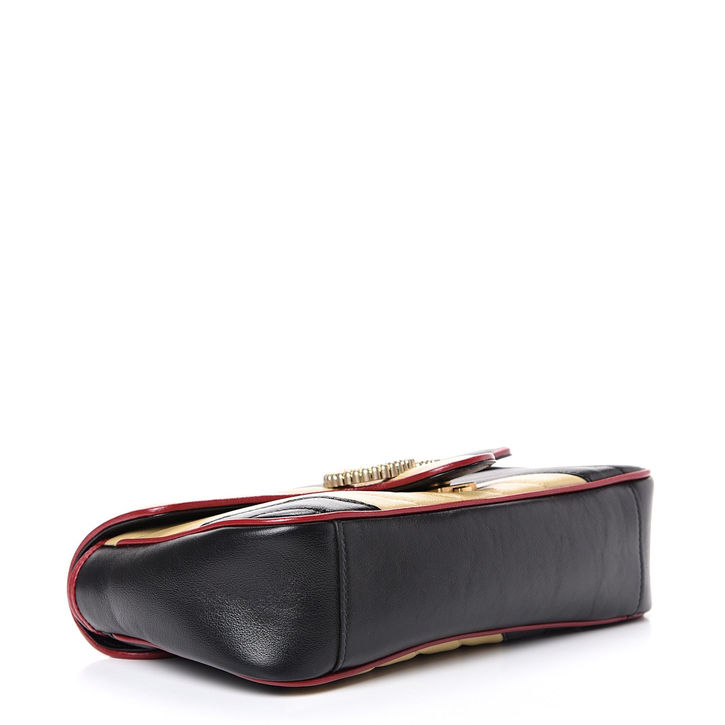 Vintage Effect Calfskin Matelasse Diagonal Striped Small Torchon GG Marmont Shoulder Bag Black Beige