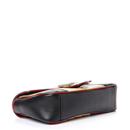 Gucci Vintage Effect Calfskin Matelasse Diagonal Striped Small Torchon GG Marmont Shoulder Bag Black Beige 3 of 9