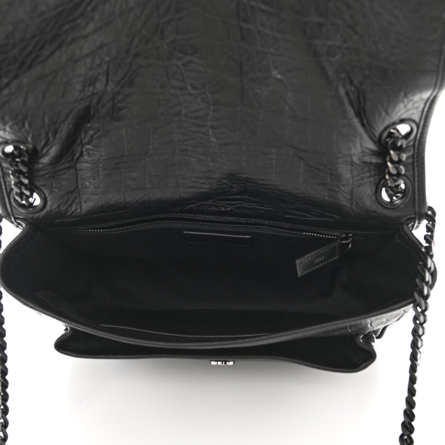 Crinkled Calfskin Matelasse Monogram Medium Niki Chain Satchel Black