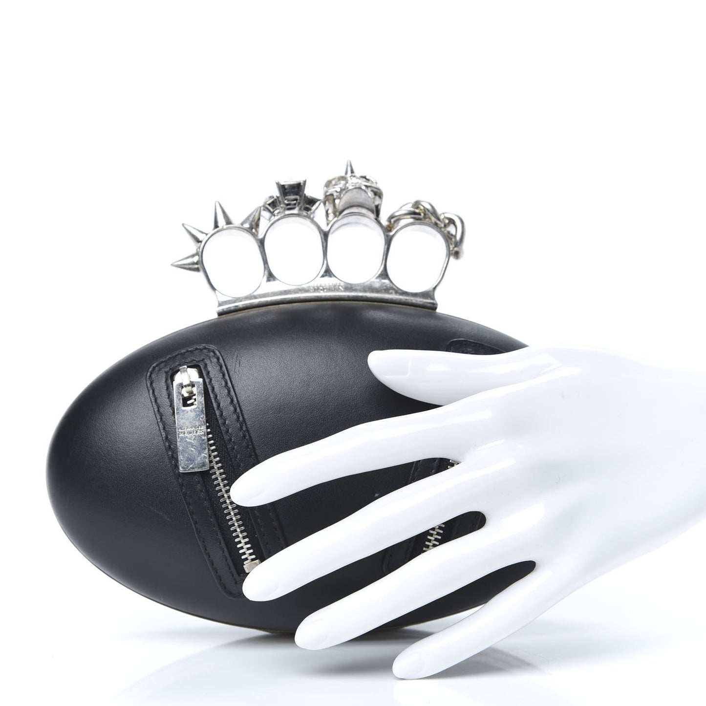 Nappa Skull Knuckle Oval Box Clutch Black