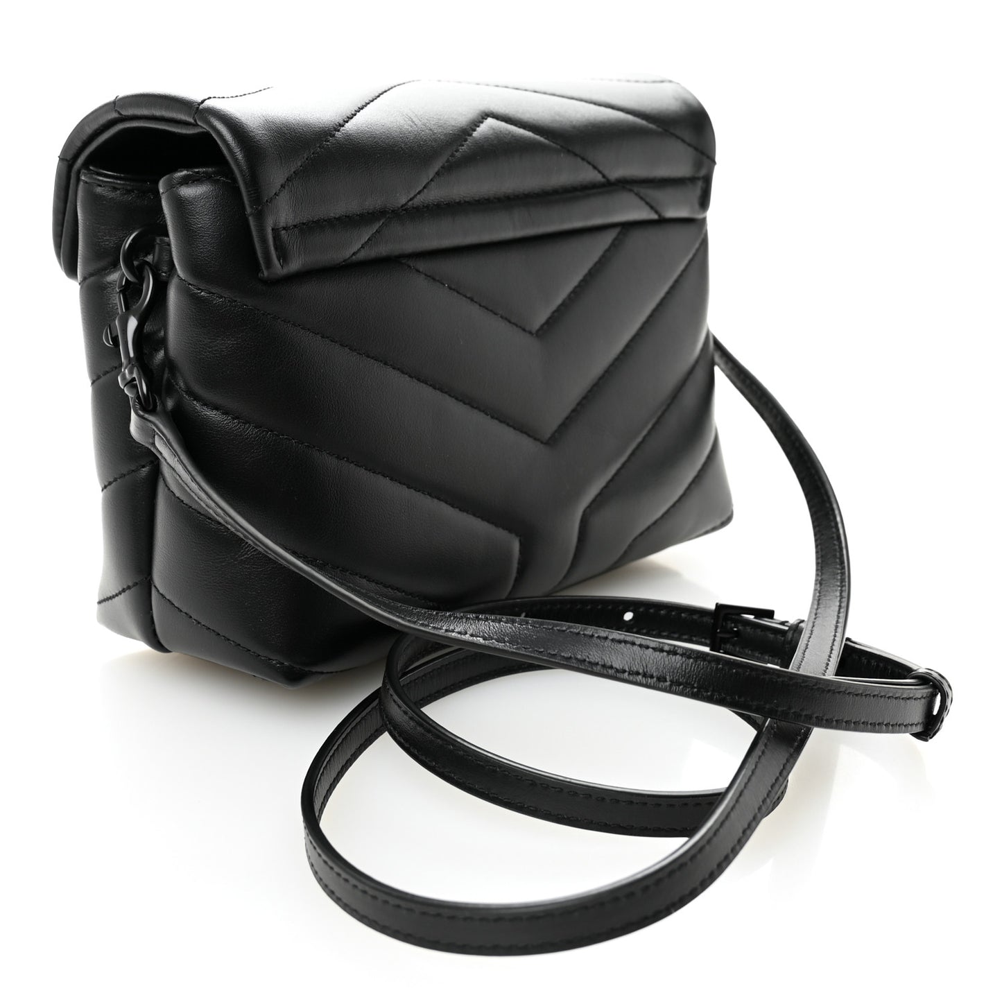 Calfskin Y Quilted Monogram Monochrome Toy Loulou Crossbody Bag Black