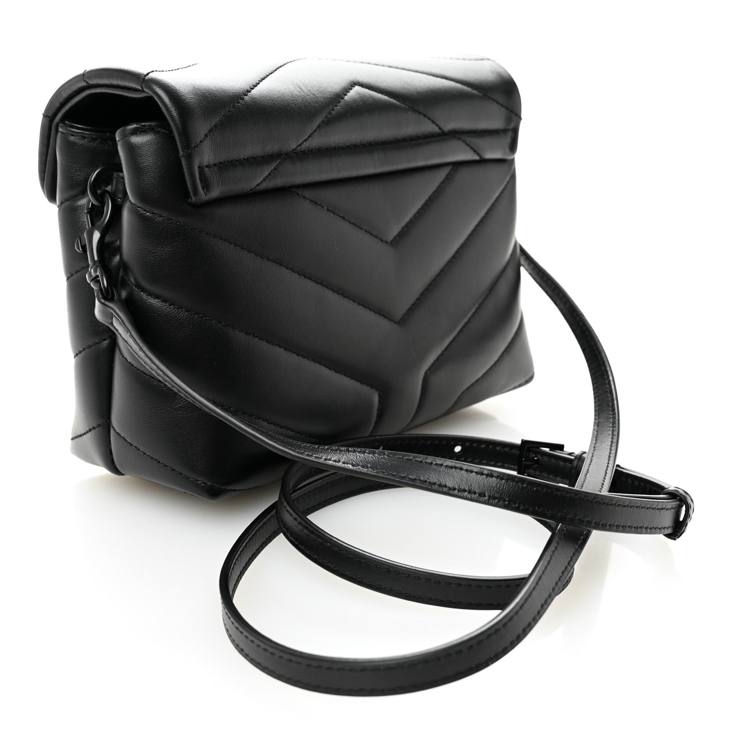 Saint Laurent Calfskin Y Quilted Monogram Monochrome Toy Loulou Crossbody Bag Black 3 of 10