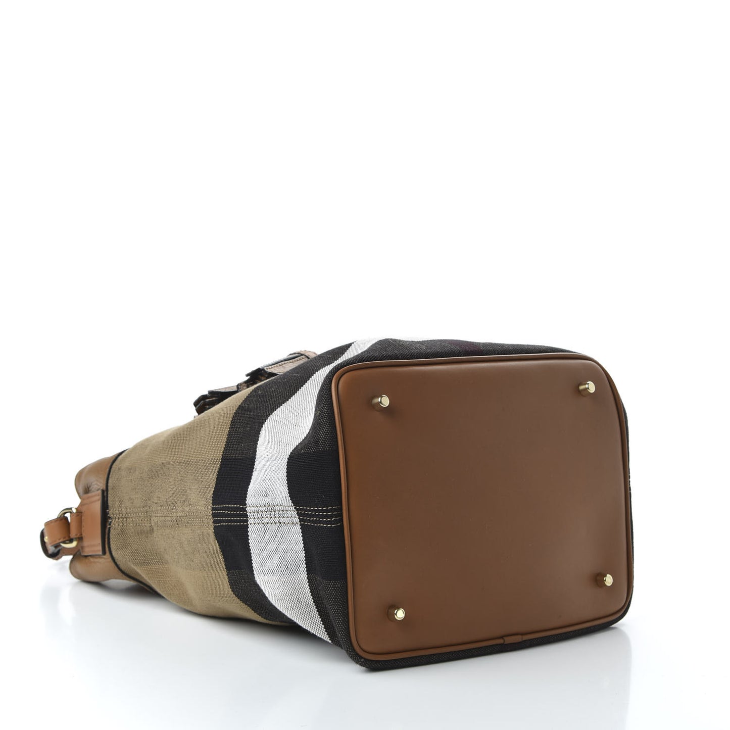 Grainy Calfskin Canvas Mega Check Medium Ashby Tassel Hobo Saddle Brown