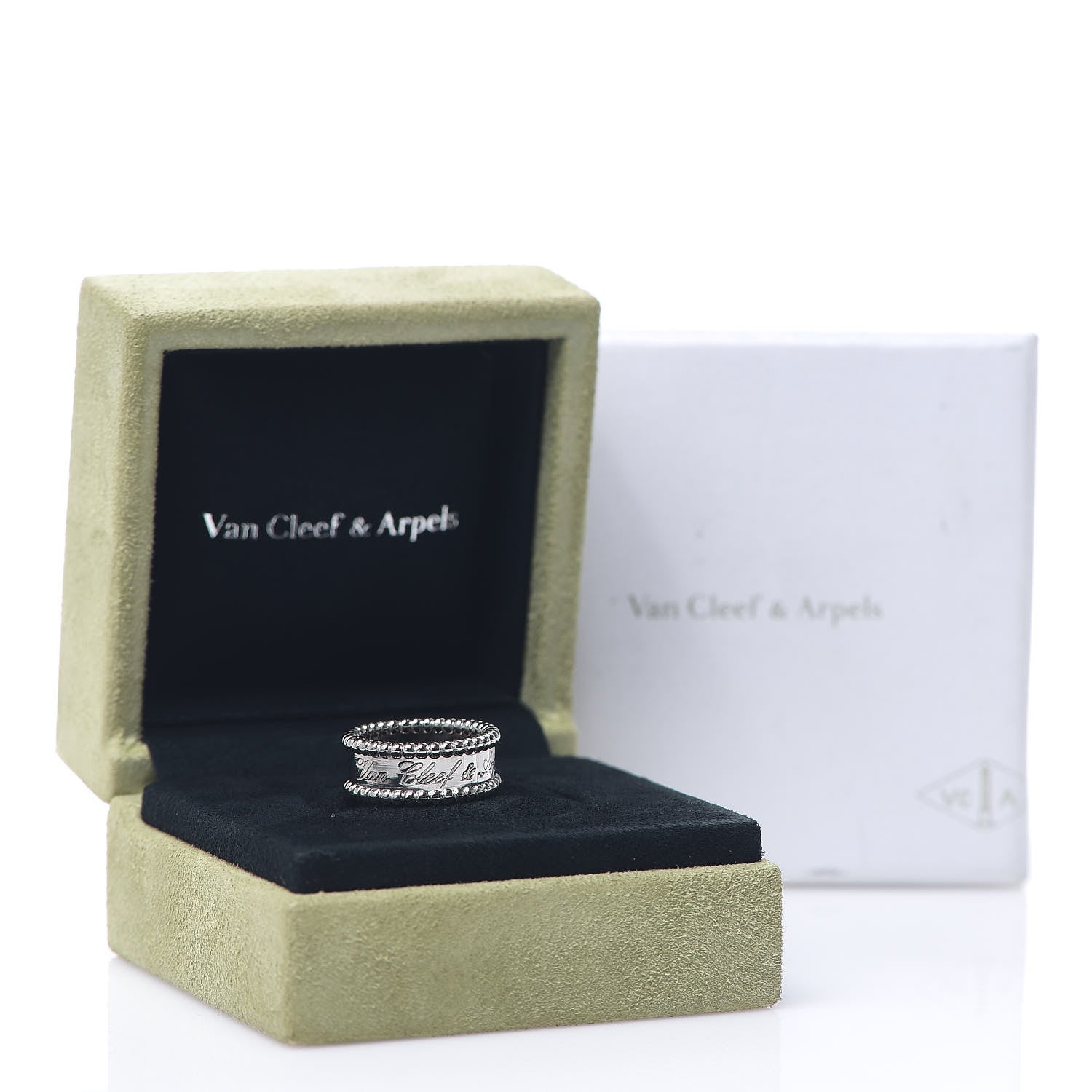 Van Cleef & Arpels 18K White Gold Perlee Signature Ring 48 4.5 7 of 7