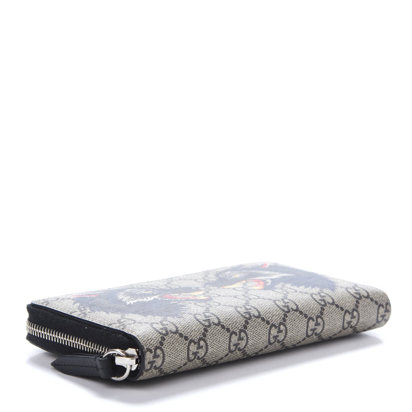 GG Supreme Monogram Wolf Print Zip Around Wallet Black