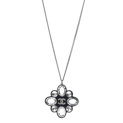 Chanel Resin Crystal CC Pendant Necklace Silver Black 1 of 4
