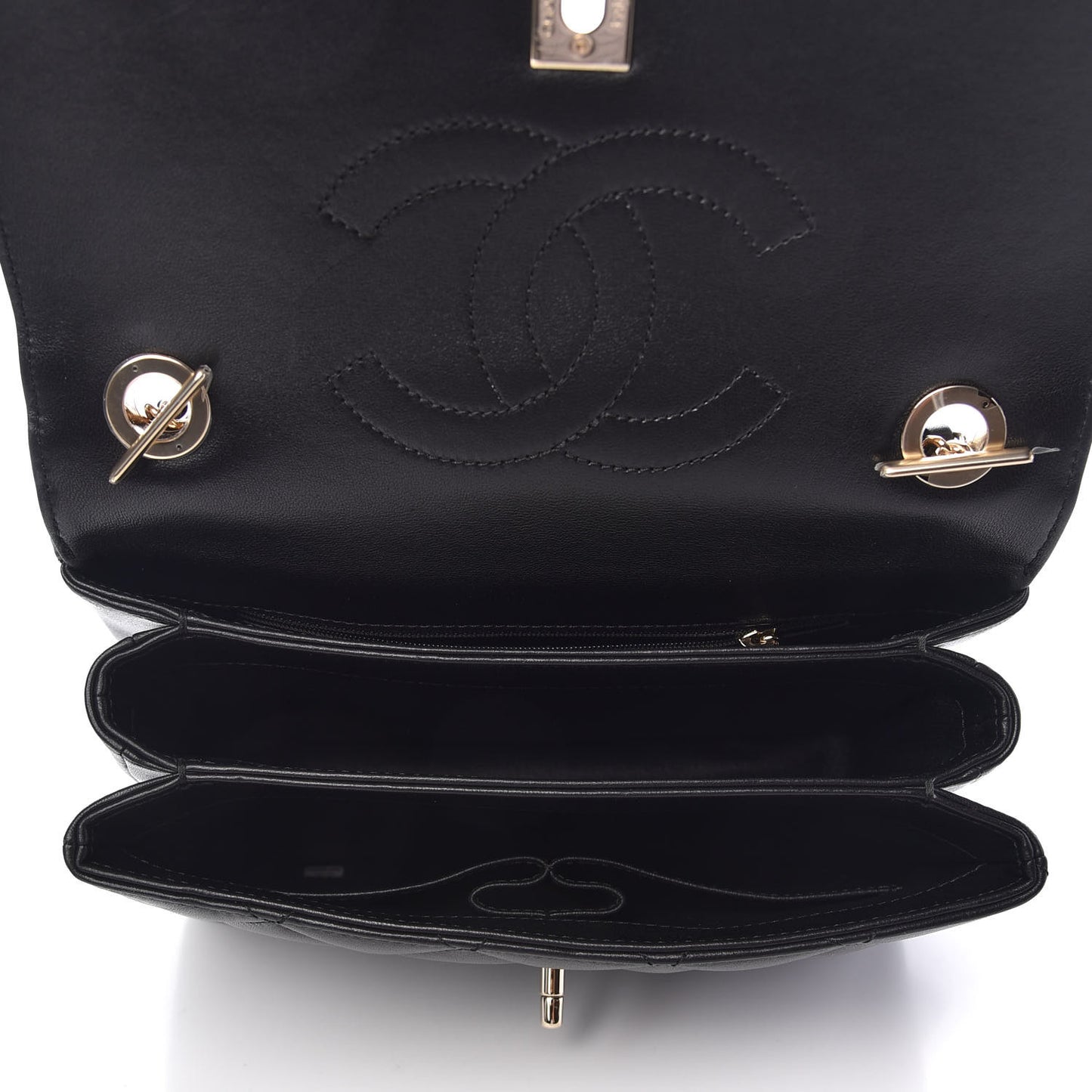 Lambskin Quilted Small Trendy CC Dual Handle Flap Bag Black