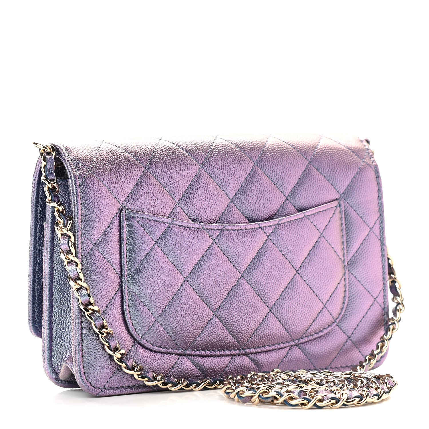 Chanel Iridescent Caviar Quilted Wallet On Chain WOC Dark Blue 2 of 9