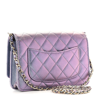 Chanel Iridescent Caviar Quilted Wallet On Chain WOC Dark Blue 2 of 9